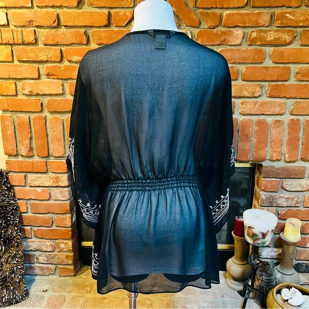 Gorgeous, sheer beach, cover, black and white tunic blouse top